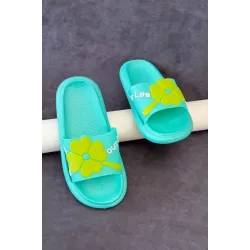 Шльопанці жіночі з аплікацією, колір бірюзовий